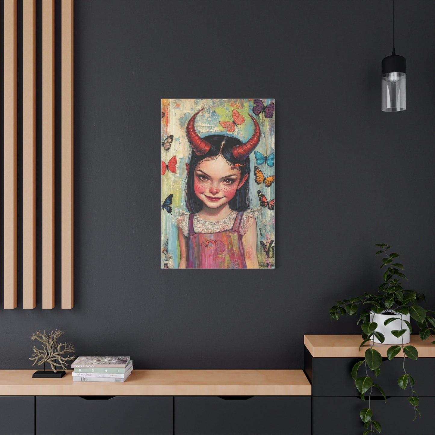 Evil Girl and Butterflies Canvas Print – Dark Fantasy Art with Surreal Beauty, Matte Stretched Canvas