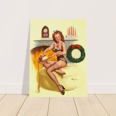 Gil Elvgren Pin-up in Front of the Fireplace Poster - Vintage 2