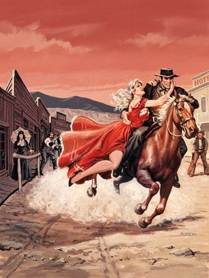 Earl Norem Western Frontier Rescue Poster – 1965 Vintage Cowboy Art