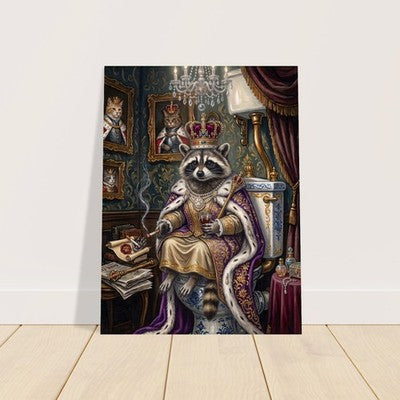Royal Raccoon on the Throne Funny Bathroom Wall Art Vintage Oil Painting Print 2