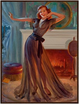 Art Frahm Pin-Up in Front of Fireplace (1952) - Framed Poster