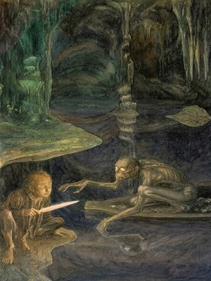 Riddles in The Dark by Alan Lee (1997) Fantasy Poster - Lord of The Rings Art