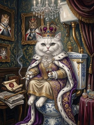 Royal Bathroom Cats Set of 3 Posters Black Cat White Cat Raccoon Throne Wall Art 3