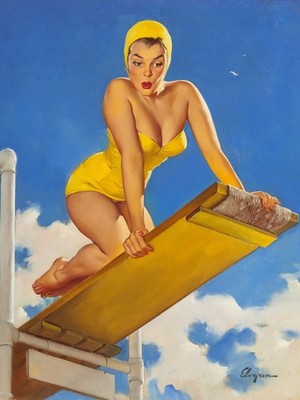 Gil Elvgren High and Shy (1950) Poster - Vintage Pin-Up Art