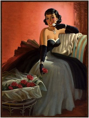 Art Frahm Glamorous Pin-Up with Roses (1950) - Framed Poster