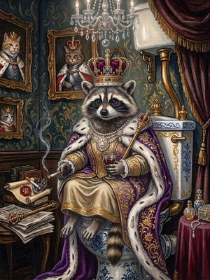 Royal Bathroom Cats Set of 3 Posters Black Cat White Cat Raccoon Throne Wall Art 4