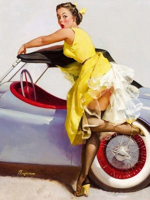 Gil Elvgren Cover Up (1955) Vintage Pin-Up Poster - Yellow Dress