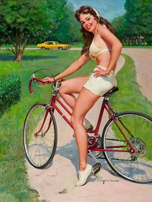 Girl on Bicycle by Gil Elvgren (1975) Vintage Poster