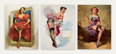 Gil Elvgren Pin-Up Set of 3 Posters Stepping Out Toast of the Town It's a Snap