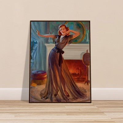 Art Frahm Pin-Up in Front of Fireplace (1952) - Framed Poster 2