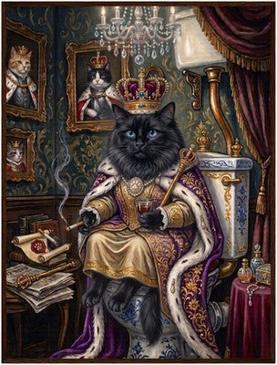 Royal Black Cat on the Throne Framed Funny Bathroom Wall Art Vintage Cat Print 2