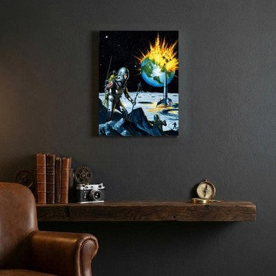 Edward Valigursky Science Fiction Lunar Base Explosion Canvas Wall Art 24x32 3