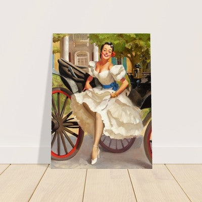 Gil Elvgren Woman in White Stepping Out of Carriage (1946) Poster 2