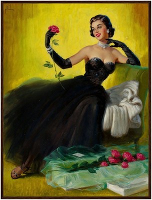 Art Frahm Glamorous Pin-Up with Roses (1950) - Framed Poster