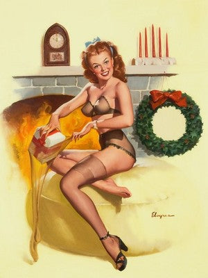 Gil Elvgren Pin-up in Front of the Fireplace Poster - Vintage