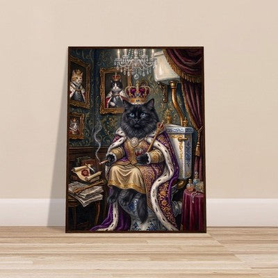 Royal Black Cat on the Throne Framed Funny Bathroom Wall Art Vintage Cat Print