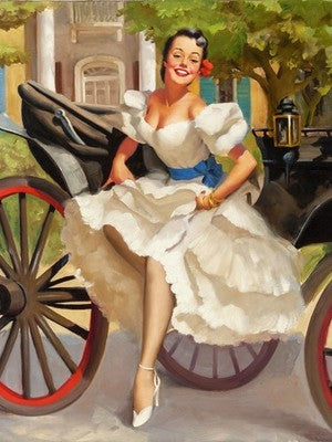Gil Elvgren Woman in White Stepping Out of Carriage (1946) Poster