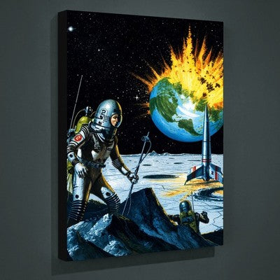 Edward Valigursky Science Fiction Lunar Base Explosion Canvas Wall Art 24x32