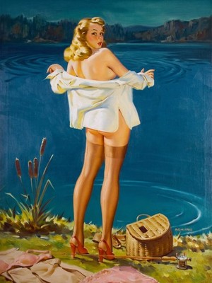 No Privacy by Arnold Armitage Poster - Vintage Pin-Up Art