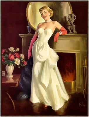 Art Frahm Pin-Up in Front of Fireplace (1953) - Framed Poster