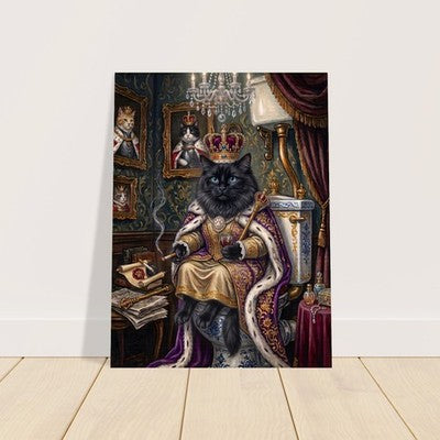 Royal Black Cat on the Throne Funny Bathroom Wall Art Vintage Oil Painting Print 2