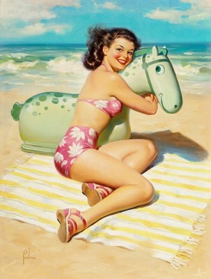 Art Frahm Girl with Beach Toy (1950) Vintage Poster