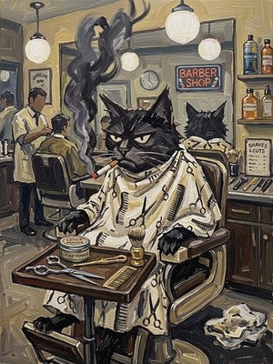 Grumpy Black Cat Set of 3 Posters Barber Shop Poker Diner Moody Vintage Wall Art 2