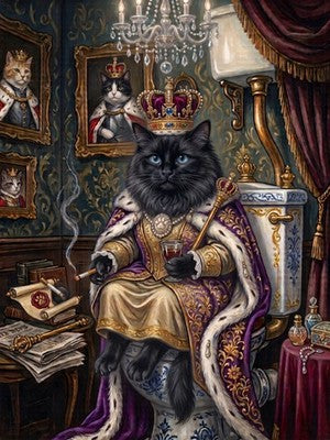Royal Bathroom Cats Set of 3 Posters Black Cat White Cat Raccoon Throne Wall Art 2