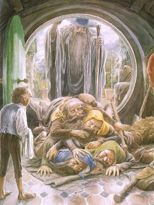 Alan Lee Dwarves at Bag End (1997) Fantasy Poster - Lord of The Rings Art