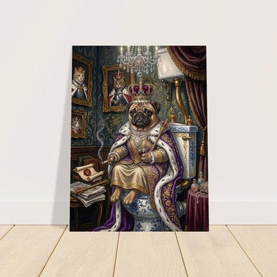 Royal Pug on the Throne Funny Bathroom Wall Art Vintage Oil Painting Dog Print 2