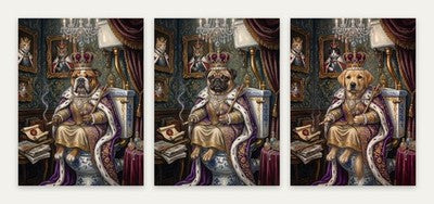 Royal Bathroom Dogs Set of 3 Posters Bulldog Pug Golden Retriever Throne Art