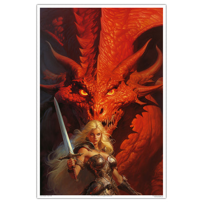 Fireborne Pact: The Blade and the Wyrm by Kore Art Studios (2023) 24x36 Print - Limited Edition Poster xx/25