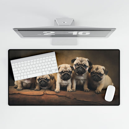 Five Pug Cubs Desk Mat / Mouse Pad – 31.5"x15.5", Cute & Playful, Office