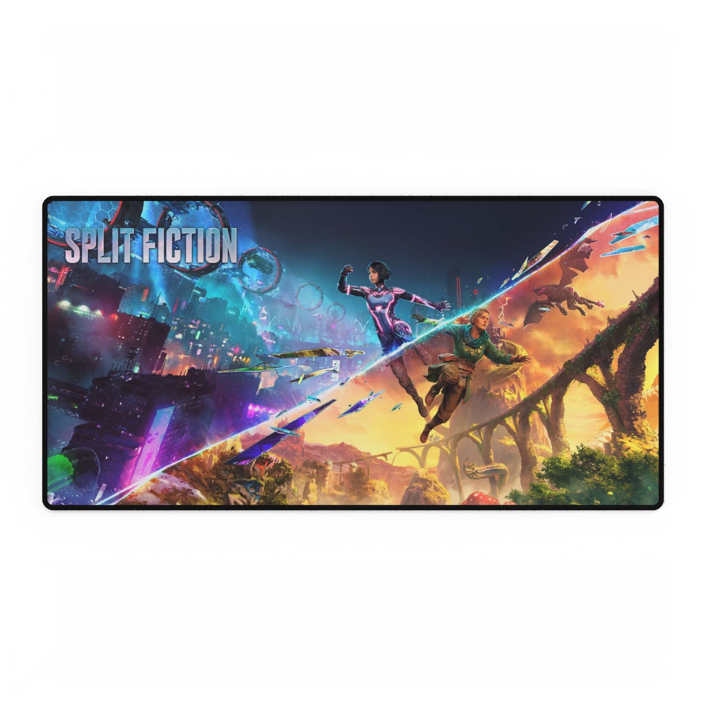 Split Fiction Desk Mat / Mouse Pad – 31.5"x15.5" Sci-Fi & Fantasy Worlds, Gaming