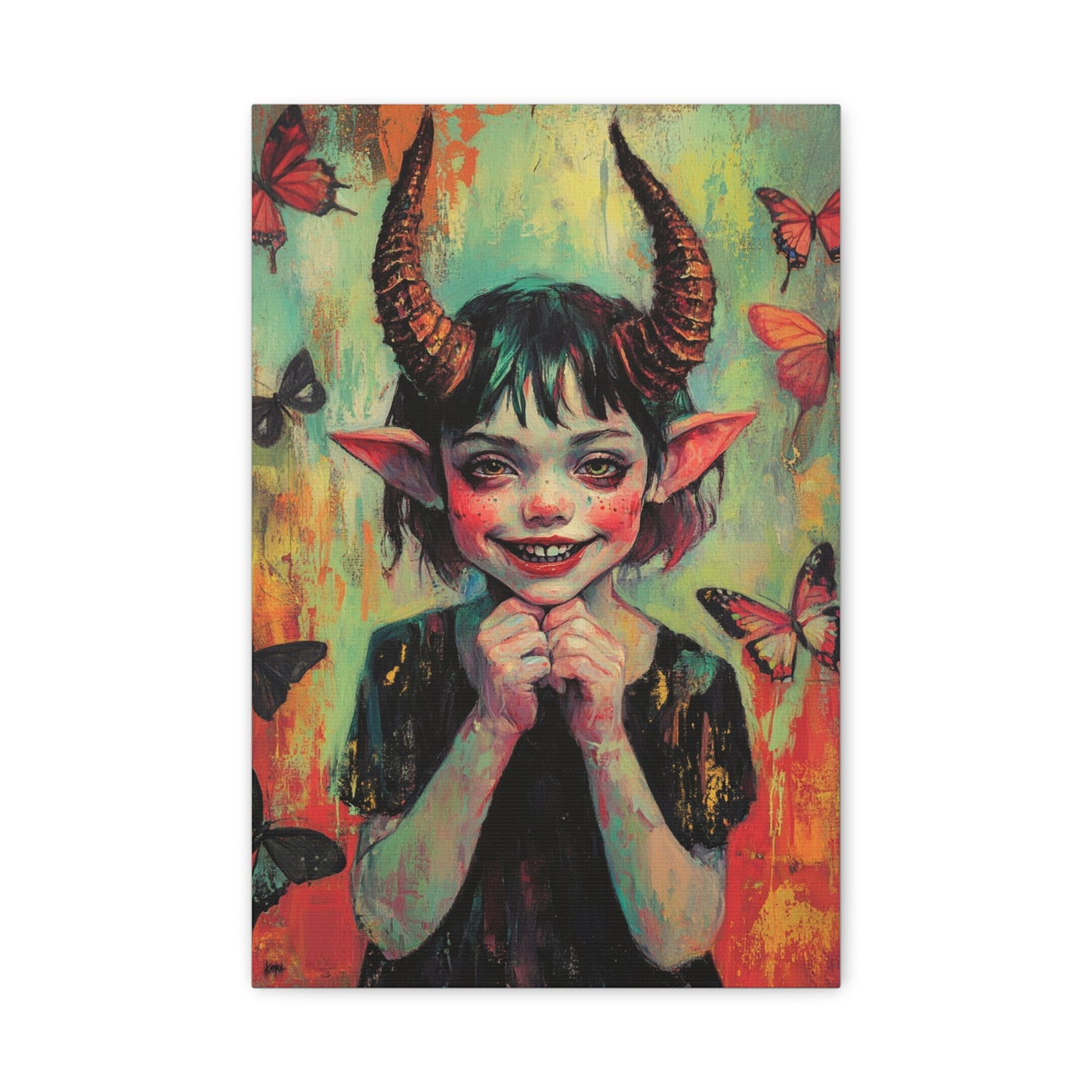 Evil Gnome Girl Canvas Print – Dark Whimsical Fantasy Art, Matte Stretched Canvas