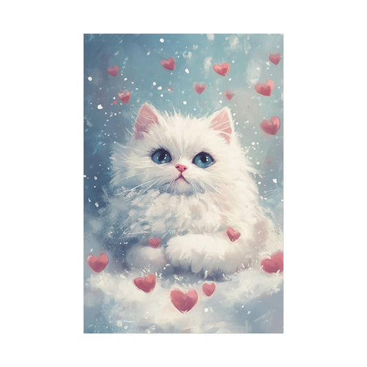 Cute White Persian Cat in Love Canvas Art – Whimsical Floating Kitten