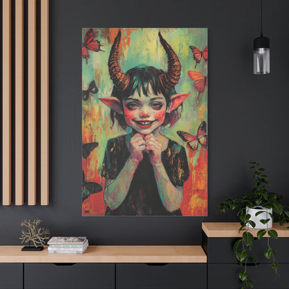 Evil Gnome Girl Canvas Print – Dark Whimsical Fantasy Art, Matte Stretched Canvas