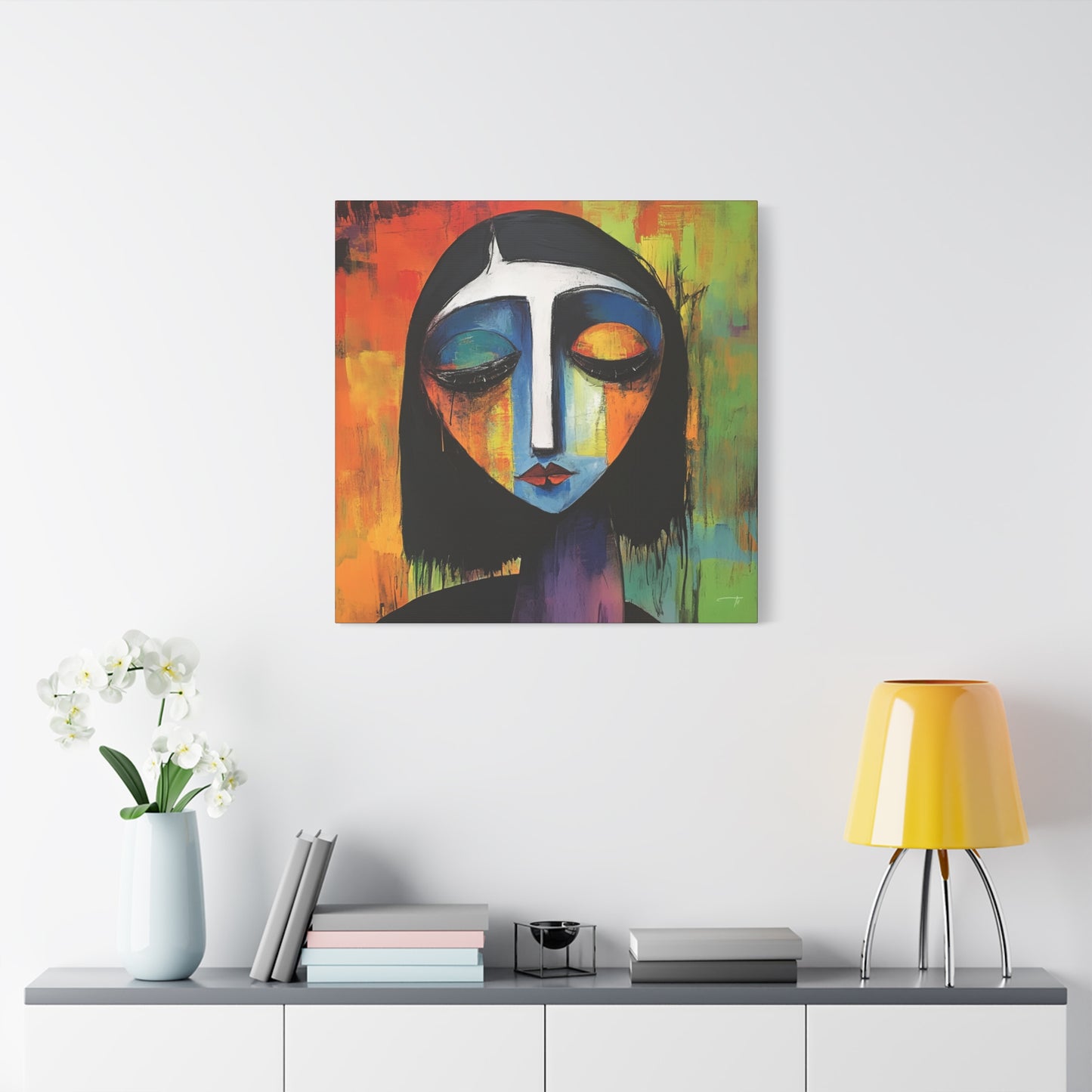 Charles Blackman Inspired – "Melancholy Vision" Square Canvas Art