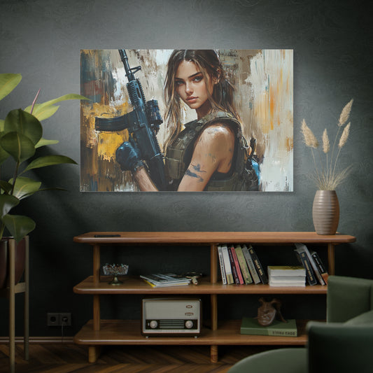 "Battleborn Guardian" – Girls & Guns Kore Series Tactical Warrior Canvas Art