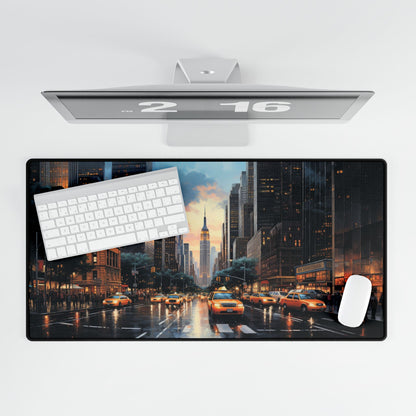 New York City Streets Desk Mat / Mouse Pad – 31.5"x15.5", Urban Skyline