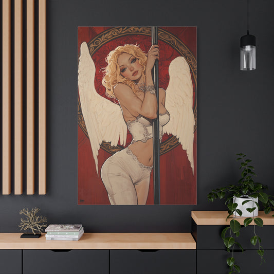 Pole Dancing Lust Canvas Print – Sensual Angelic Fantasy Art, Matte Stretched Canvas