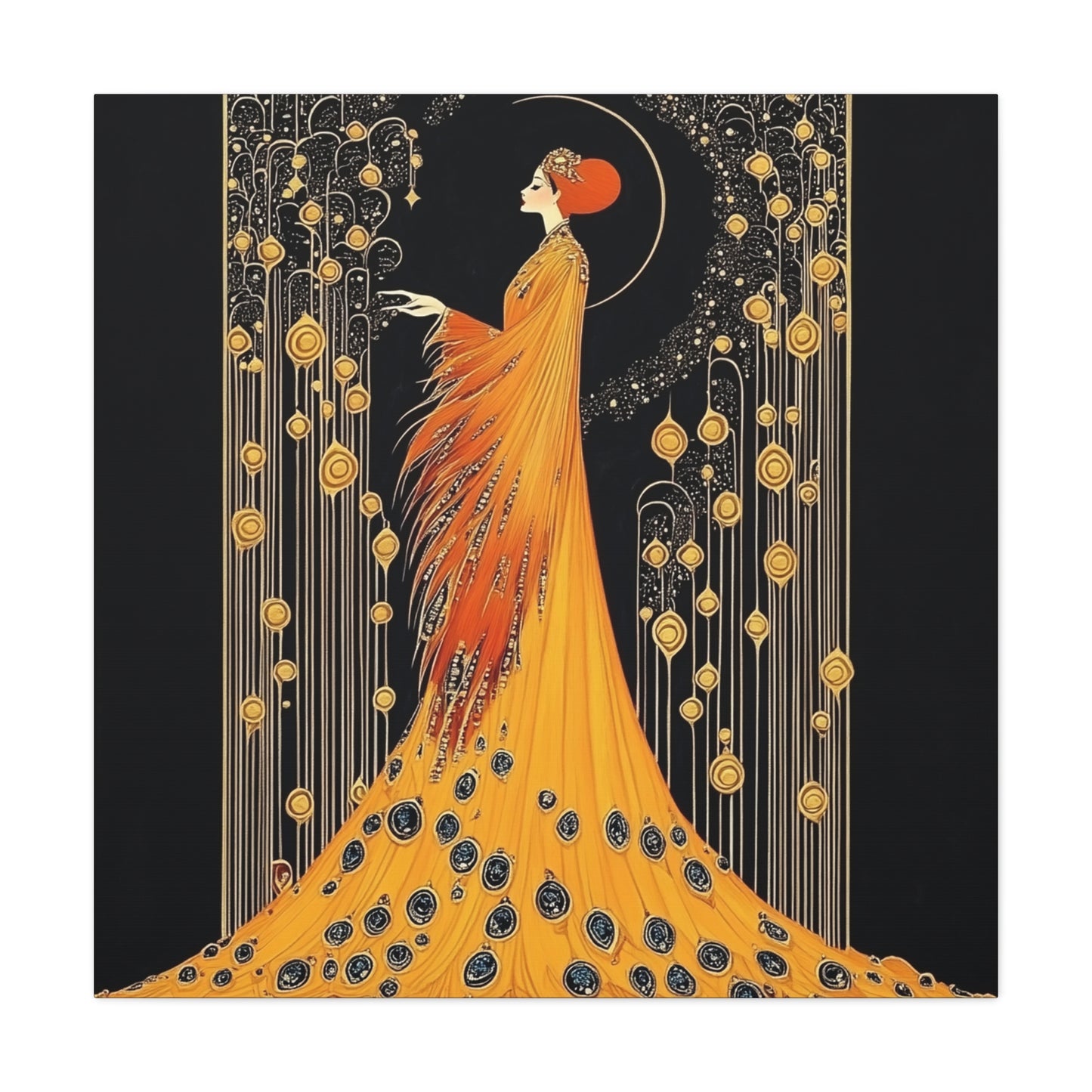 Erté Inspired – "Golden Radiance" Square Canvas Art