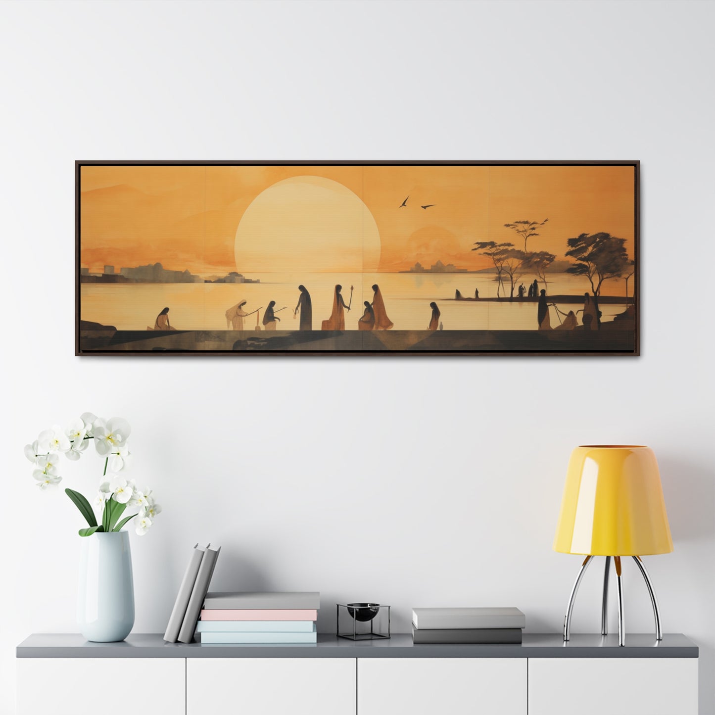 Abanindranath Tagore Inspired – Serene River Scene & Ethereal Sunset | Elegant Wide Canvas Ar