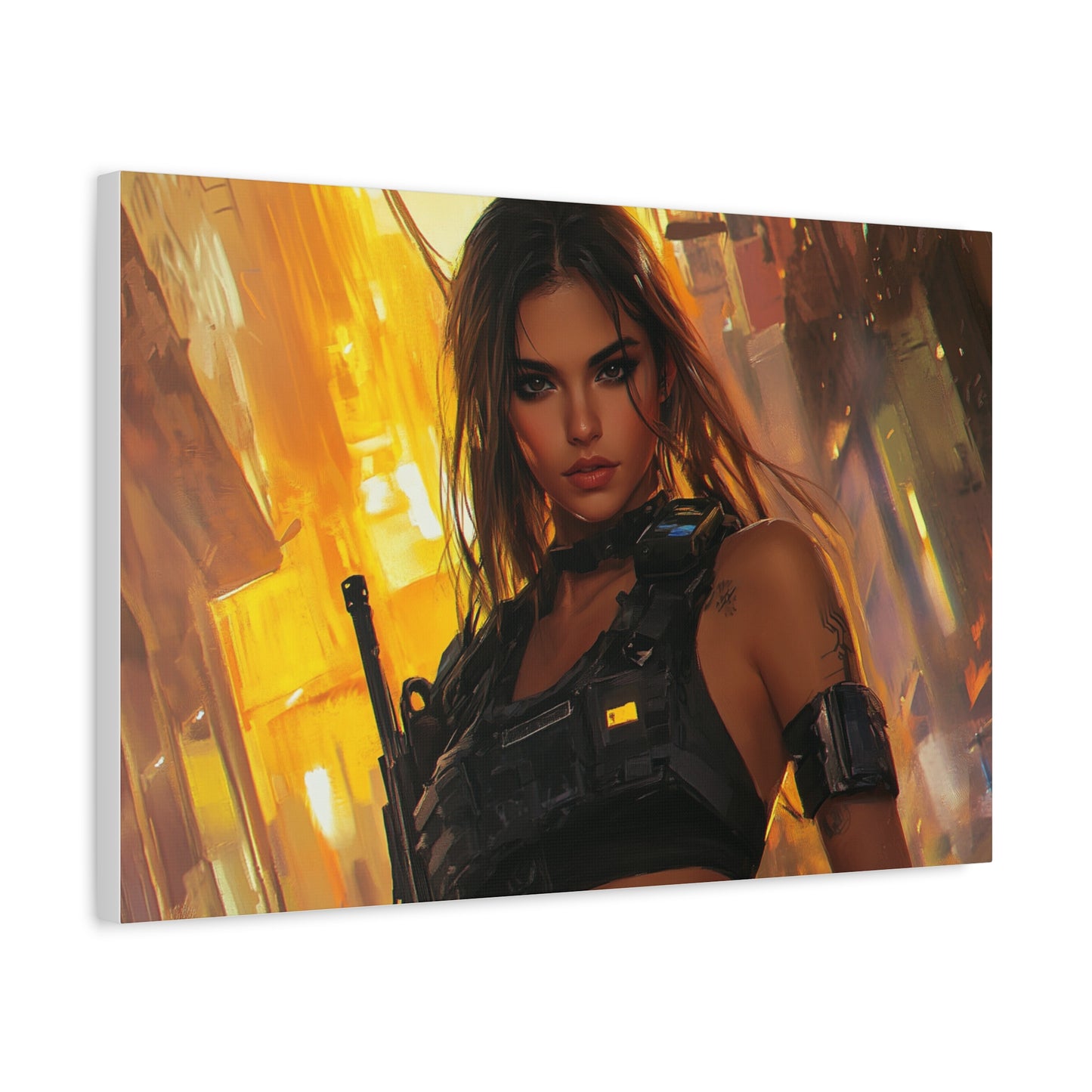 Cyberpunk Warrior Woman in Tactical Gear – Girls & Guns Kore Series Canvas Art