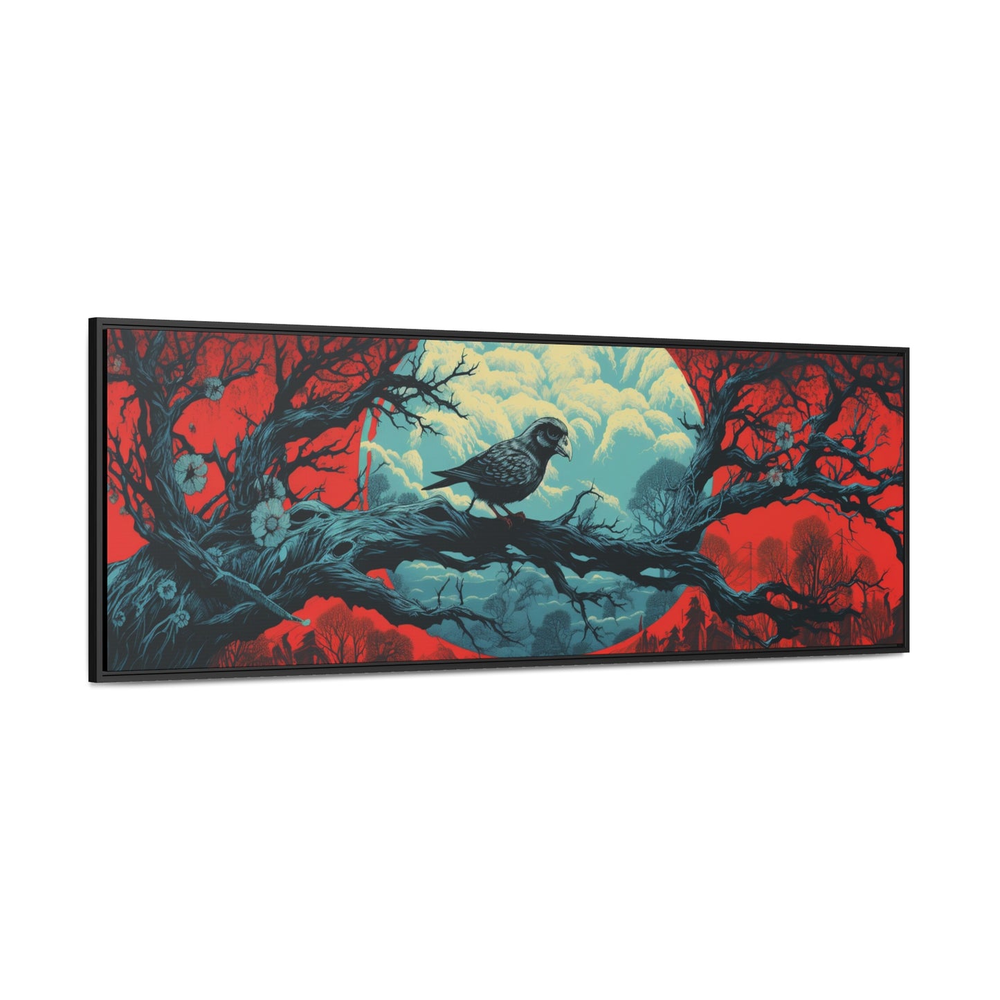 Aaron Horkey Inspired – Intricate Crow & Surreal Landscape | Bold Wide Canvas Art