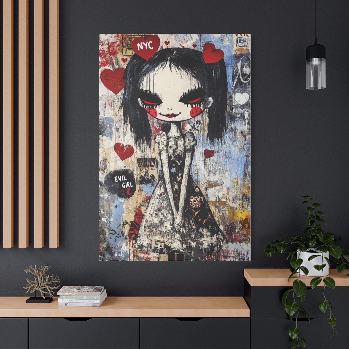 NYC Evil Girl Canvas Print – Gothic Street Art with Dark Aesthetic, Matte Stretched Canvas