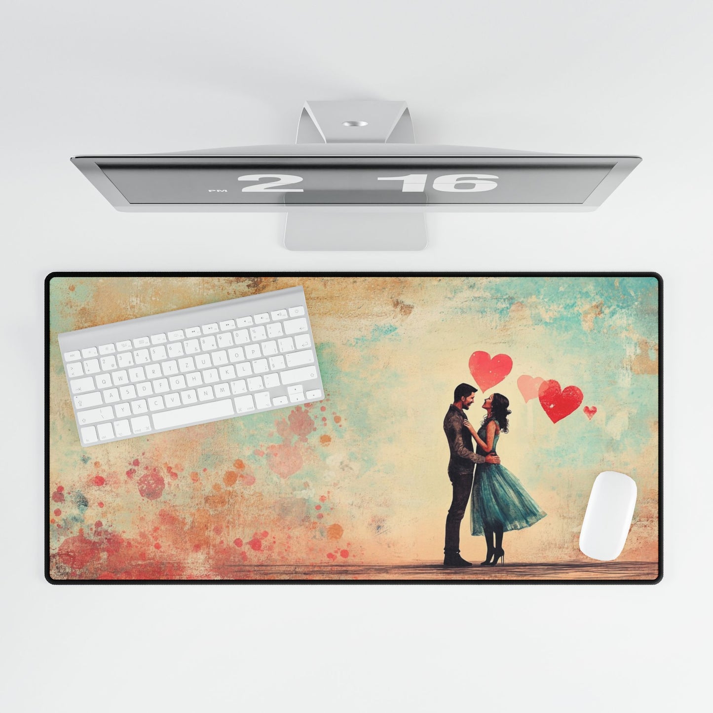 Romantic Couple in Love Desk Mat / Mouse Pad – 31.5"x15.5", Elegant & Heartfelt