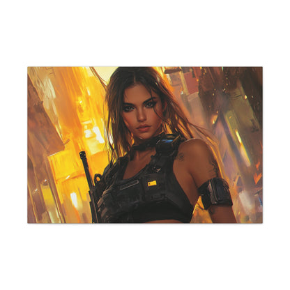 Cyberpunk Warrior Woman in Tactical Gear – Girls & Guns Kore Series Canvas Art