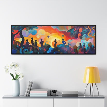 Aaron Douglas Inspired – Vibrant Silhouettes & Abstract Dreamscape | Bold Wide Canvas Art