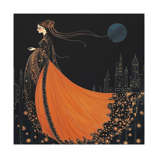 Erté Inspired – "Moonlit Elegance" Square Canvas Art